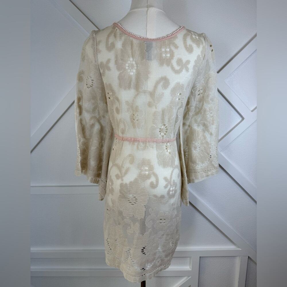 Free People Boho Antique Lace Picnic Bell Sleeve Dress In Buttercream Size Small - Picture 4 of 8